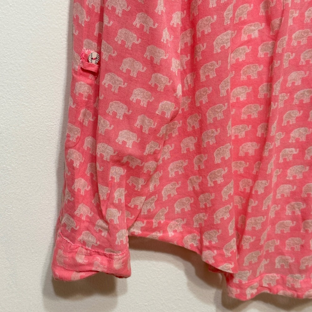Hei Hei Anthropologie Elephant Button Down Shirt Tunic Pink Cotton Womens Large - Picture 3 of 8
